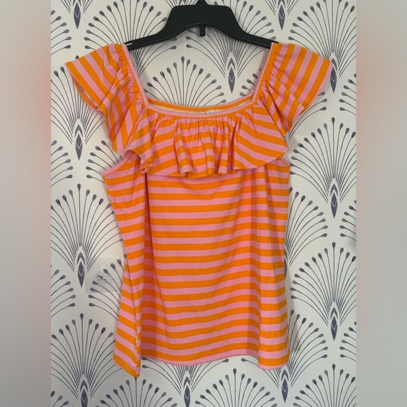 Cato Tops - Orange Ruffled Cap Sleeve Blouse